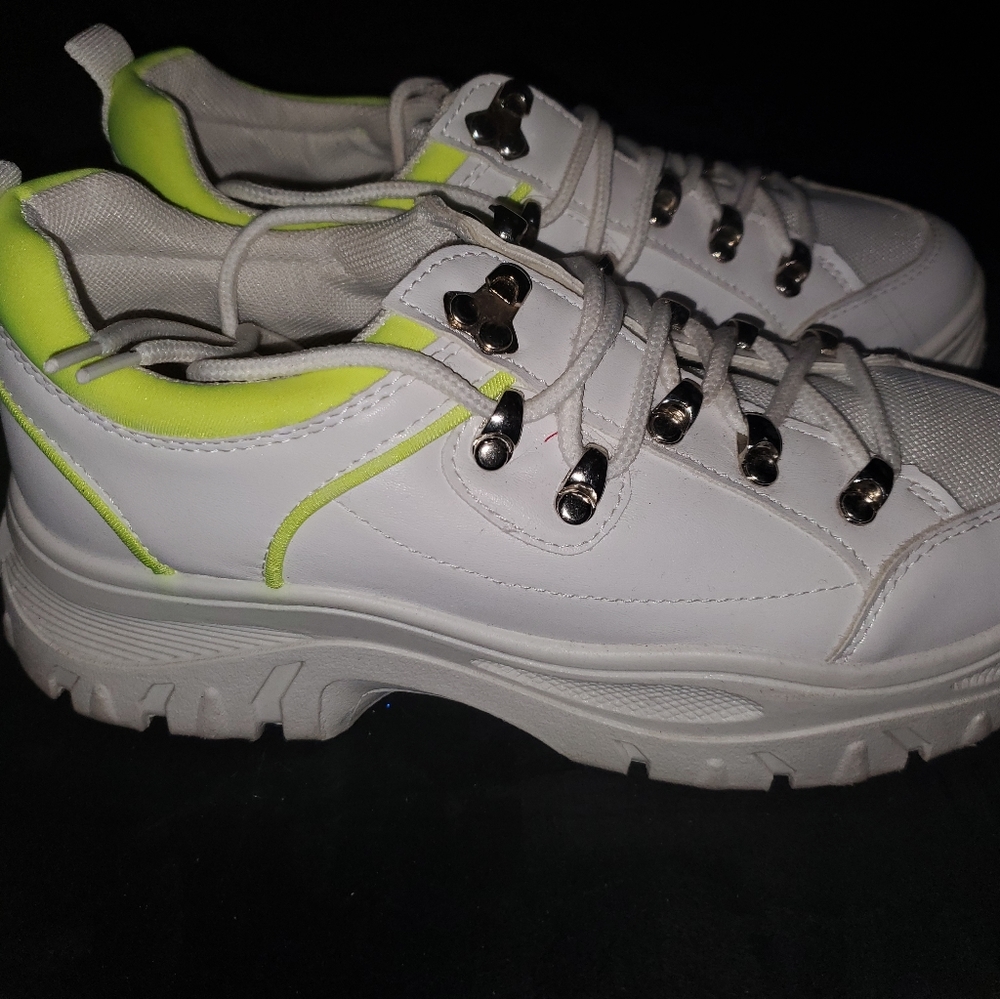 Fashion Nova sneakers, size 7.5  white with neon green accents